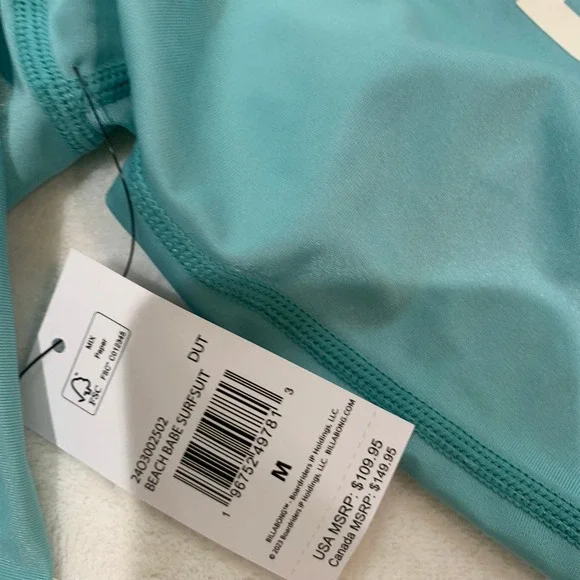 Billabong teal green long sleeve zip up one piece surfer swimsuit rashgard M - Picture 9 of 9